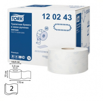 Туалетная бумага Jumbo в мини-рулонах Т2, Premium, Tork, 120243